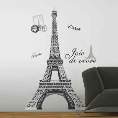 Eiffel Tower Wall Decal Made in USA Pell and Stick 56'' tall x 32'' wide (lot 043a