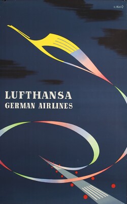 LUFTHANSA GERMAN AIRLINES 1955 Vintage Travel poster 25x40 Super rare