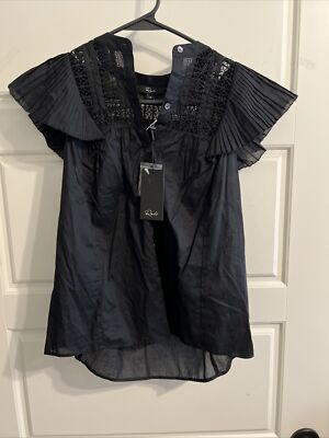 Rails Top Womens Small Black Ruffle Filomena Blouse Flutter Short Sleeve