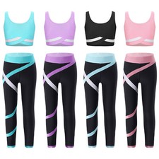 Kids Girls Sportswear Fitness Dancewear Contrast Color Activewear Sweatsuit Gym