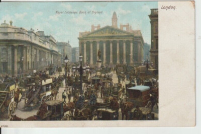 LONDON - ROYAL EXCHANGE & BANK OF ENGLAND - PFERDEVERKEHR BEDLAM FARBIGE POSTKARTE