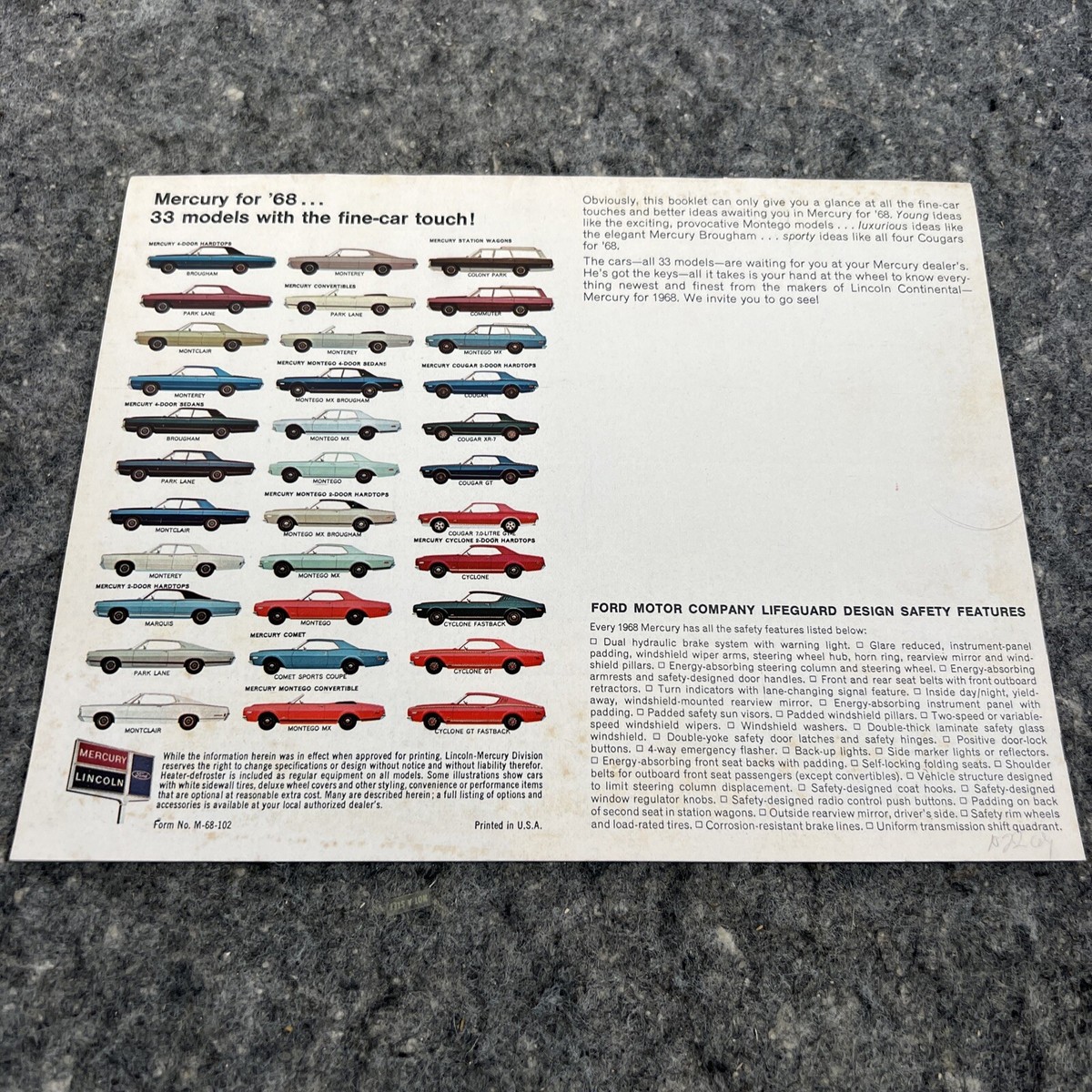Vintage Original 1968 Mercury Dealer Sales Brochure Montego