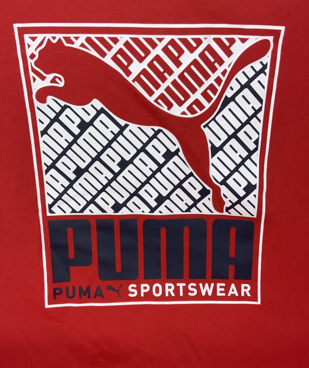Puma Logo Sportswear Crew Neck Short Sleeve Red/Black T-Shirt Mens