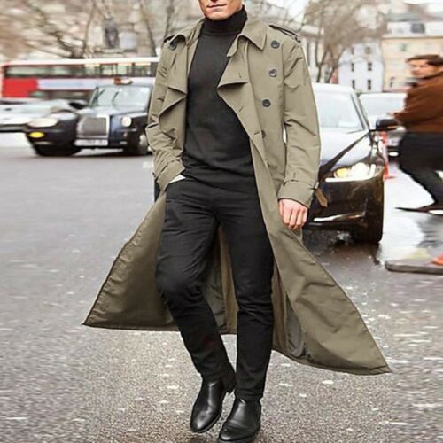 Trench coat uomo lungo cappotto invernale slim fit lungo business trench coat giacca us - Foto 2 di 20