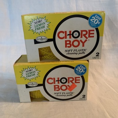 2 Boxes CHORE BOY 2 Pack Soft Plastic Cleaning Puffs Lemon Vintage Fresh