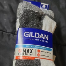 Gildan Ultra Cotton Cushion Crew Socks Moisture Wicking White/Gray Men s 6-12