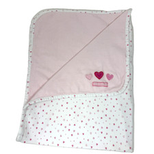 Carters Just One Year White Pink Hearts PRETTY Cotton Baby Blanket Reversible