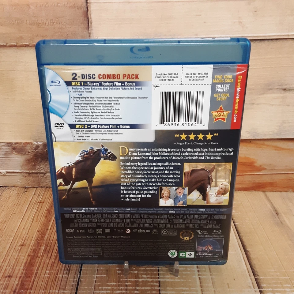 Secretariat Blu-ray/DVD Used Disney Diane Lane John Malkovich True Story Foto 2 de 3