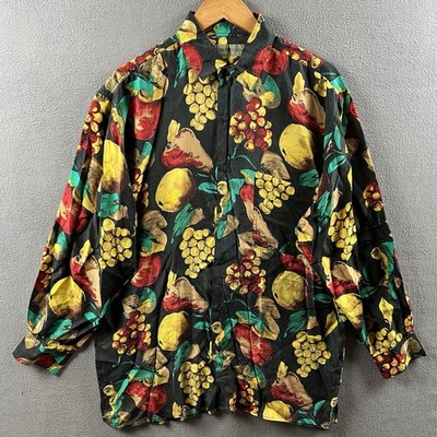 Robert Stock Shirt Mens Large Colorful Fruit Pears Lemons Grapes Silk Adult 90s
