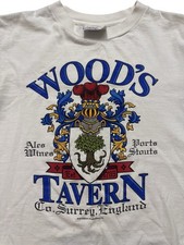 Vintage Woods Tavern 1992 England T-Shirt USA Made Size M Youth/Boys/Girls/Teen