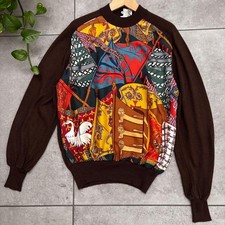 Hermes Silk Cashmere Etendards Print Twillane Sweater Size 38 Made in France