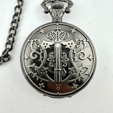 Kuroshitsuji Black Butler Pocket Watch Chain Silver Tone Crest Anime Cosplay