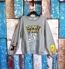 Women's Looney Tunes Juniors Chase Graphic Sweatshirt Pullover LARGE Gray NEW