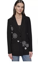 KARL LAGERFELD PARIS Women's Rose Motif Blazer in Black NWT SIZE 10