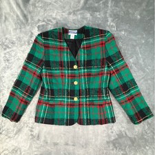 Pendleton Wool Blazer Jacket Green Red Plaid Tartan Gold Button Classic 4 Small