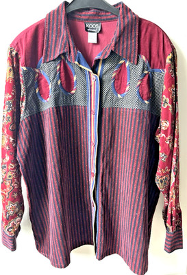 Vtg Koos of Course Button Front Shirt sz 2X Velvet Velour Multicolor Cotton EUC