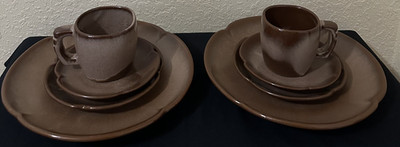 Vintage Frankoma Plainsman Brown 4 Place Setting - Lot Of 2
