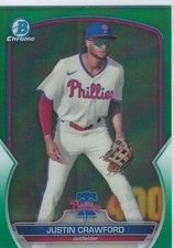Justin Crawford, Phillies, 2023 Bowman Chrome Prospects Green Refractors, #19/99
