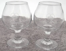 Set of 2 Di Amore Etched Brandy Snifter Glasses 4" Clear Stemware Goblets