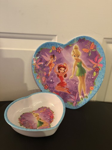 Disney Tinkerbell Zak! Designs Toddler Childrens Bowl & Plate Fairies Heart