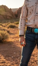 Men Women Western Fashion Belt Buckle Silver Metal Big Turquoise Blue Cowboys