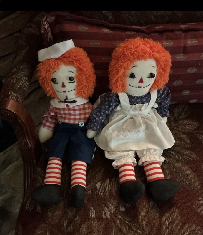 Raggedy Ann & Andy Cloth Rag Doll Lot (2) 15"  Hand-crafted