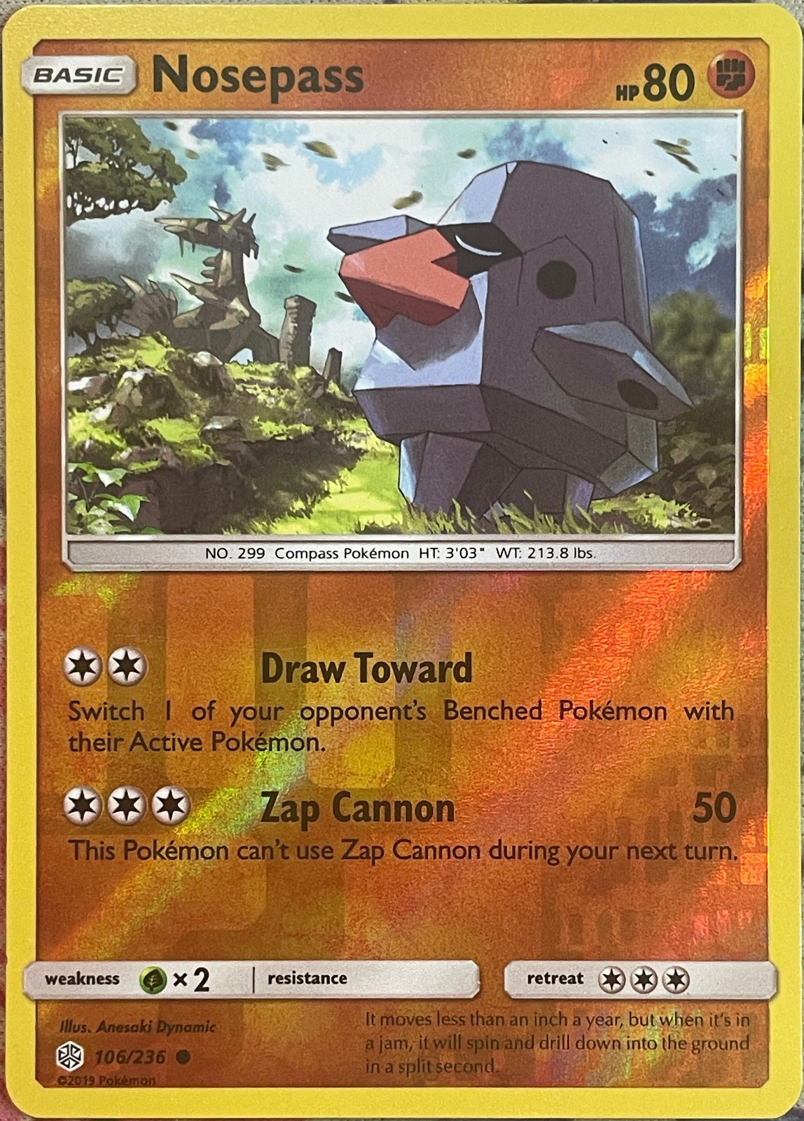 Nosepass Reverse Holo - 106/236 - Cosmic Eclipse Pokemon 2019