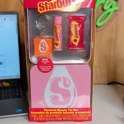 Taste Beauty Starburst Beauty Tin Set Pink Lip Balm, Lip Gloss, Keychain, Tin