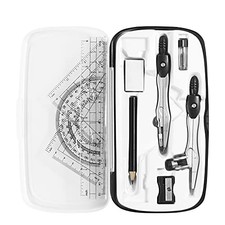 Math Geometry Kit Sets 10 Piece Student Supplies with Shatterproof Black