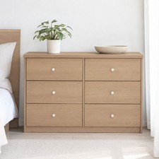 Freya 6-Drawer Wide Chest, 3 + 3 Double Dresser Bedroom Spacious Storage Unit