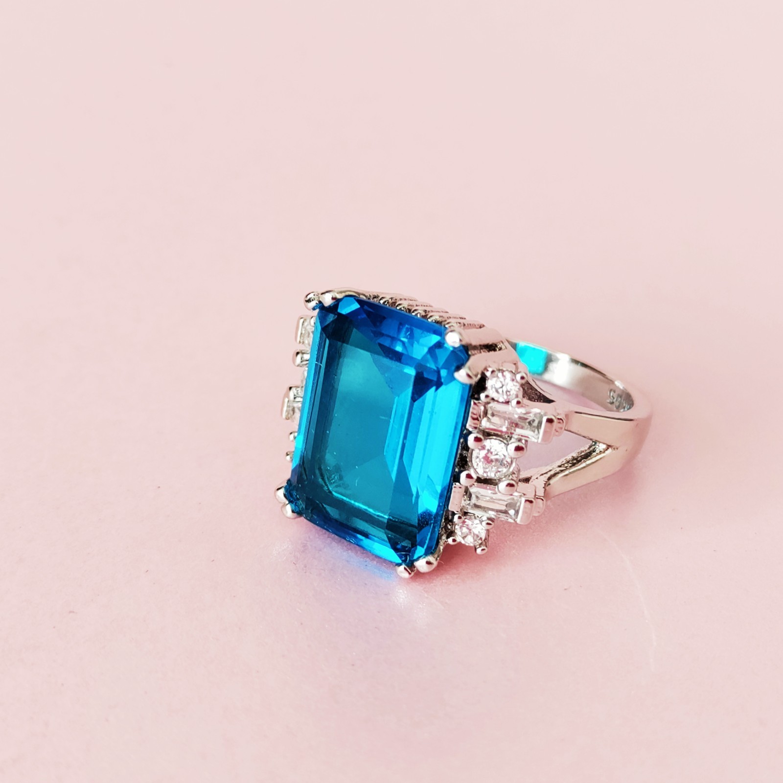 Blue Gemstone Statement Ring Size 9 - image 8