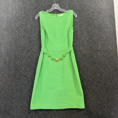 Milly Dress Women's 8 Green Sheath Beaded Waist Boat Neck Knee Length Party Work
