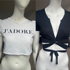 2x Cropped Tops Size 6 White J’dadore T-shirt, Black Multiway Wrap Top