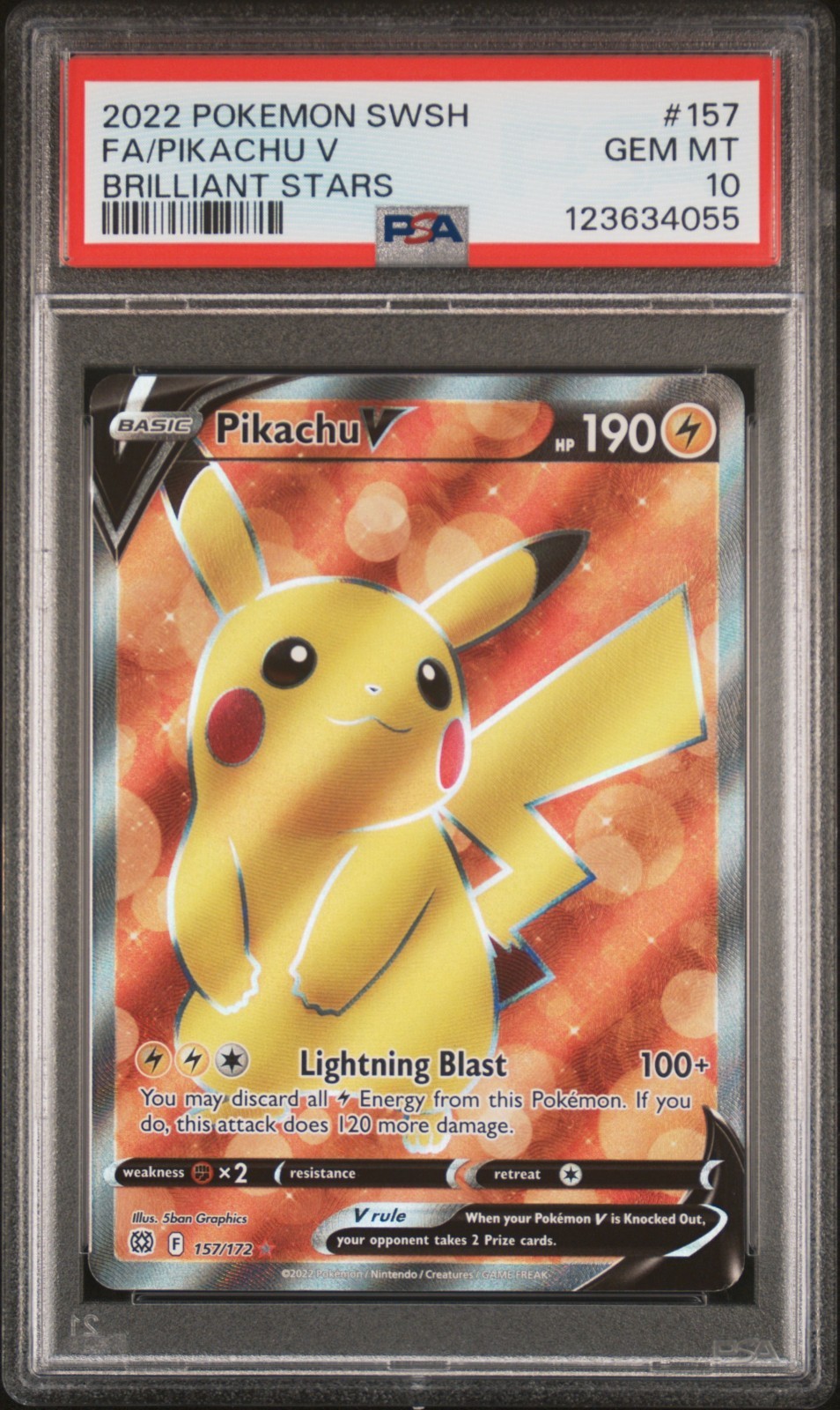 PSA 10 Pikachu V #157 Full Art 2022 Pokemon SWSH Sword Shield Brilliant Stars