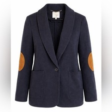 Joie Navy Wool Knit Blazer Jacket w/ Suede Elbow Patches Size S