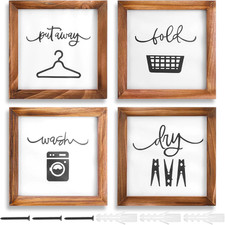 Laundry Room Decor for Wall Farmhouse Laundry Sign Set of 4 Wash Dry Fold Put Aw