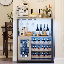 Wine Bar Cabinet Liquor Glasses Industrial Sideboard Buffet Cabinet w/LED Lights