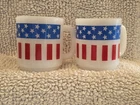 U.S.A. Vintage 2 Patriotic Flag Milk Glass Mugs Red White Blue Stars n Stripes