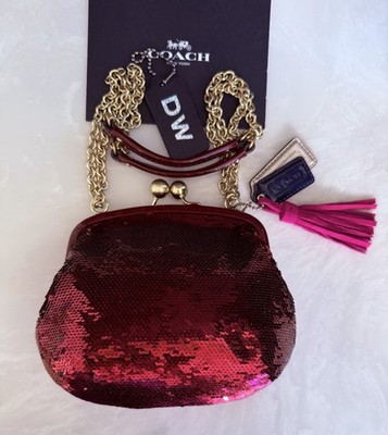 バッグ Coach Poppy Sequin Pouch with Chain COACH POPPY LIMITED EDITION RED SEQUINS FRAME KISSLOCK BAG 21218