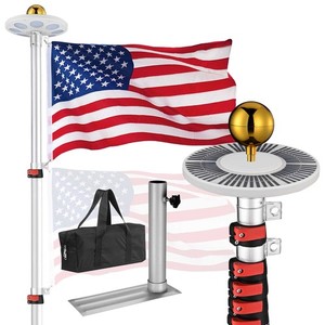 20Ft Aluminum Telescopic Flag Pole Kit w/ Solar Light & Tire Mount Base Tailgate