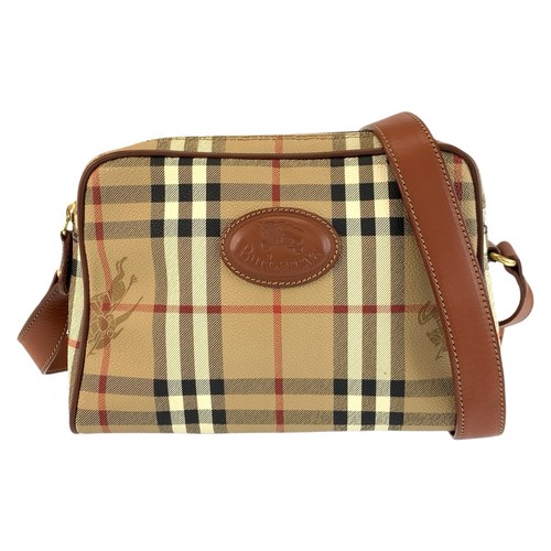 Burberrys vintage Shadow Horse Check pattern Shoulder Bag Pochette Beige Brown