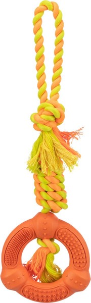 Trixie Spieltau Mit Ring, Spielzeug FüR Hunde Naturgummi Orange ø 12 Cm/41 Cm-image