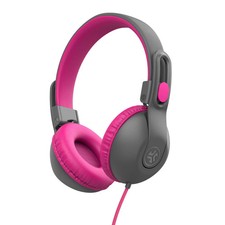JLab JBuddies Studio 2 Kids Wired Headphones Grey/Pink 85dB Limit Mic Foldable