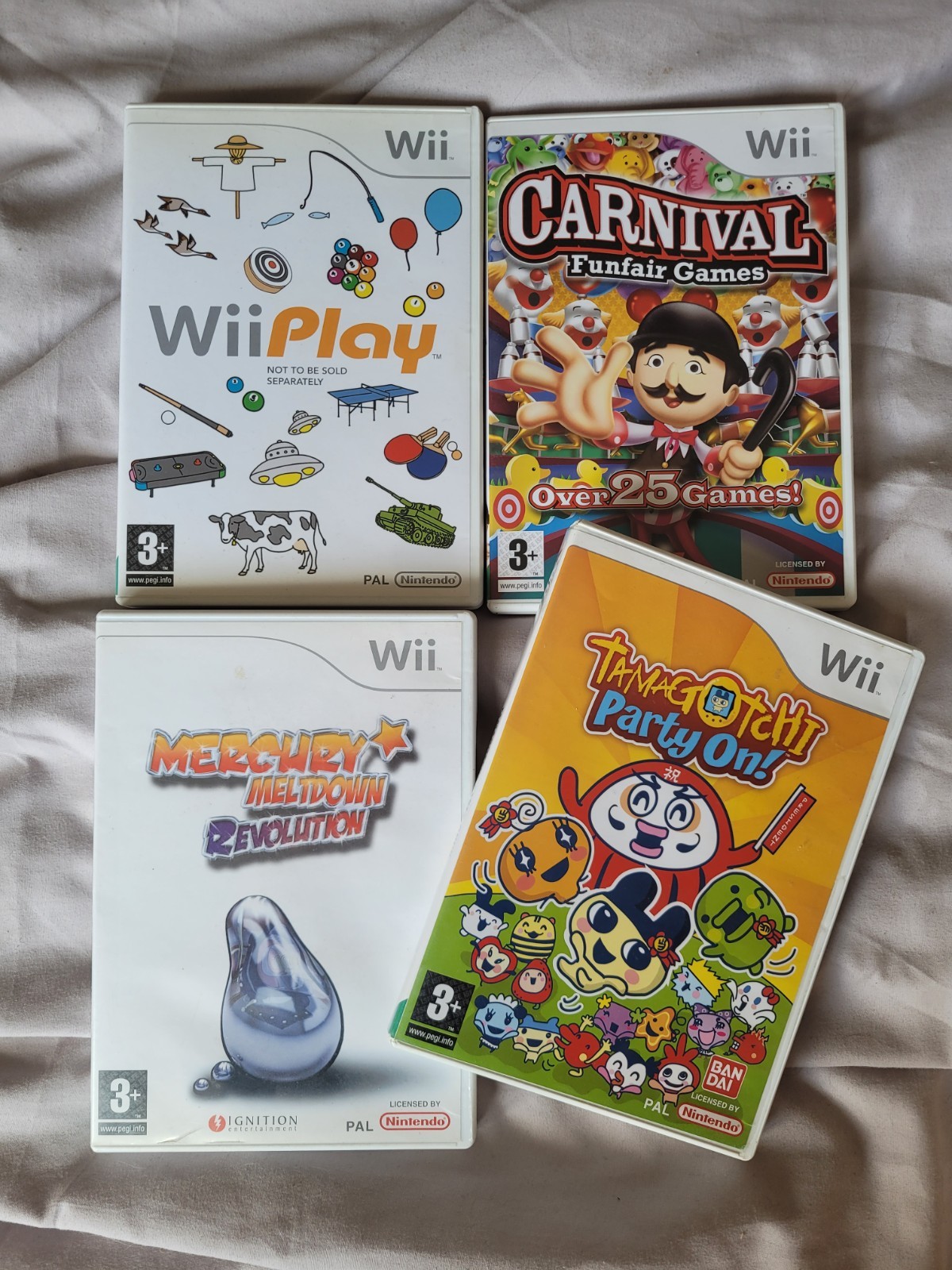 4 x Nintendo Wii Party Games - Tamagotchi - Wii Play - Carnival - Mercury Melt