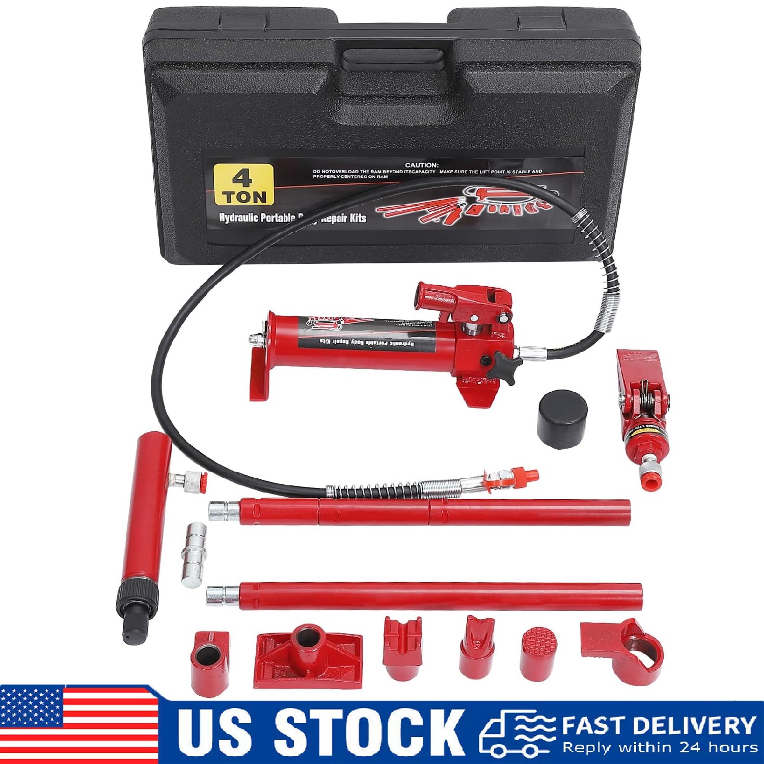 4 Ton Porta Power ,Portable Hydraulic Jack Lift Ram Body Frame Repair Kit ,Hose