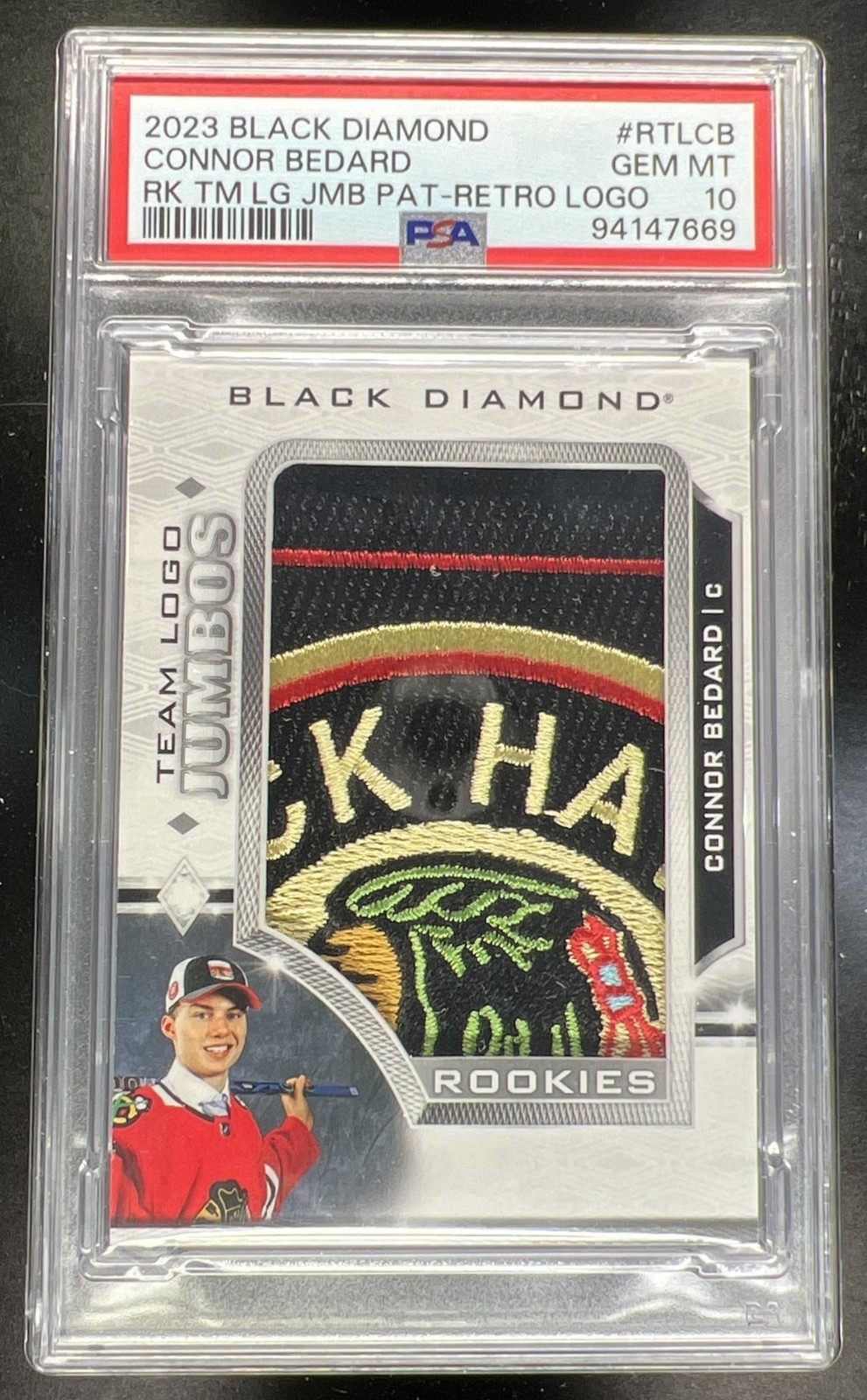 2023 UD Black Diamond Rookie Team Logo Jumbo CONNOR BEDARD RC PSA 10