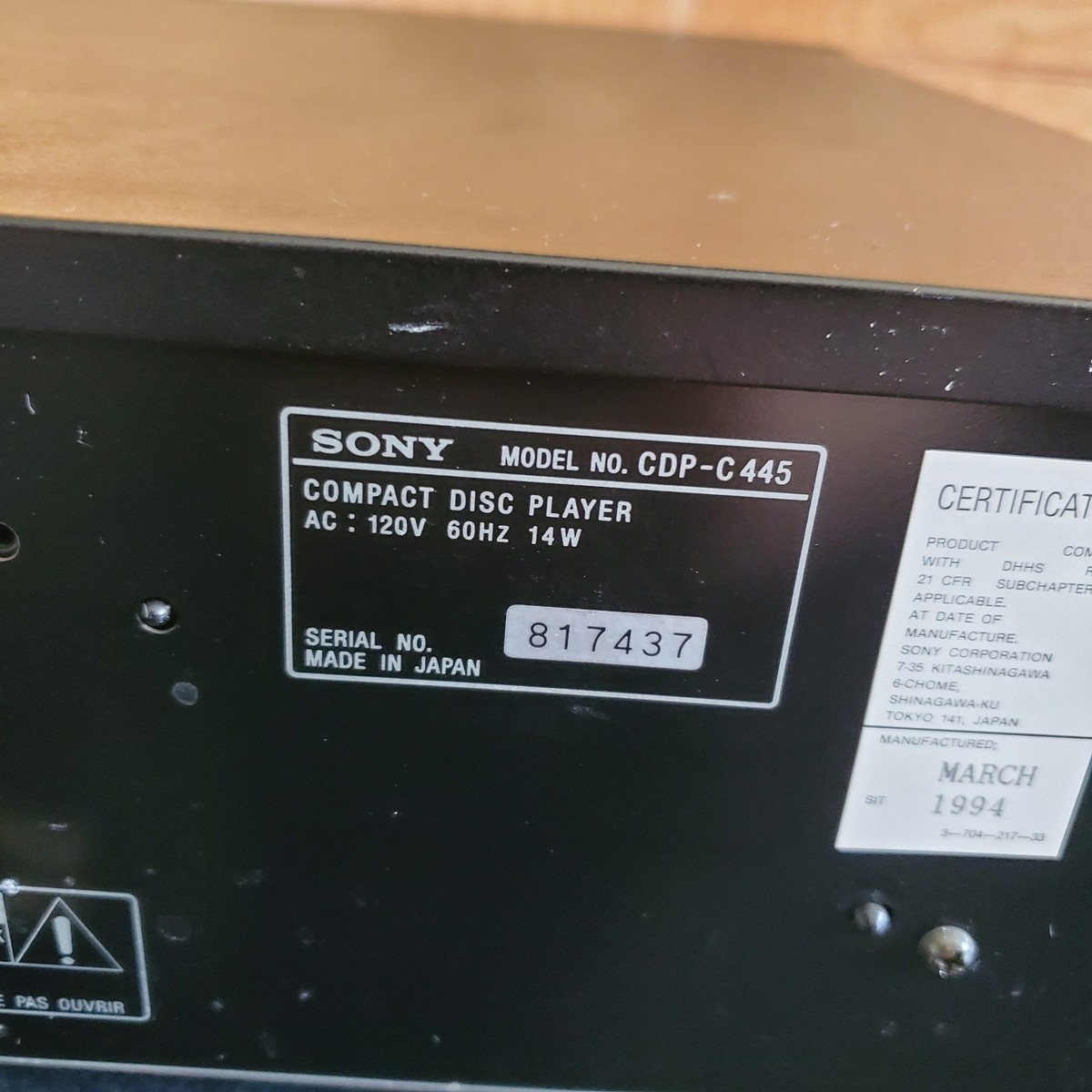 Sony CDP-C445 5 Disc Carousel CD Changer Player Vintage 1994 HiFi
