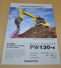 Komatsu PW130-6 Wheel Excavator Bagger Brochure Prospekt DE