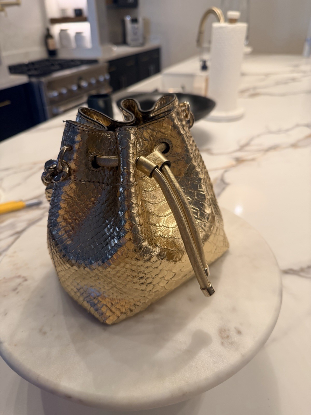 Jimmy Choo Micro Bon Bon Mini Handbag Gold Python Leather BNEW without tags — image 6