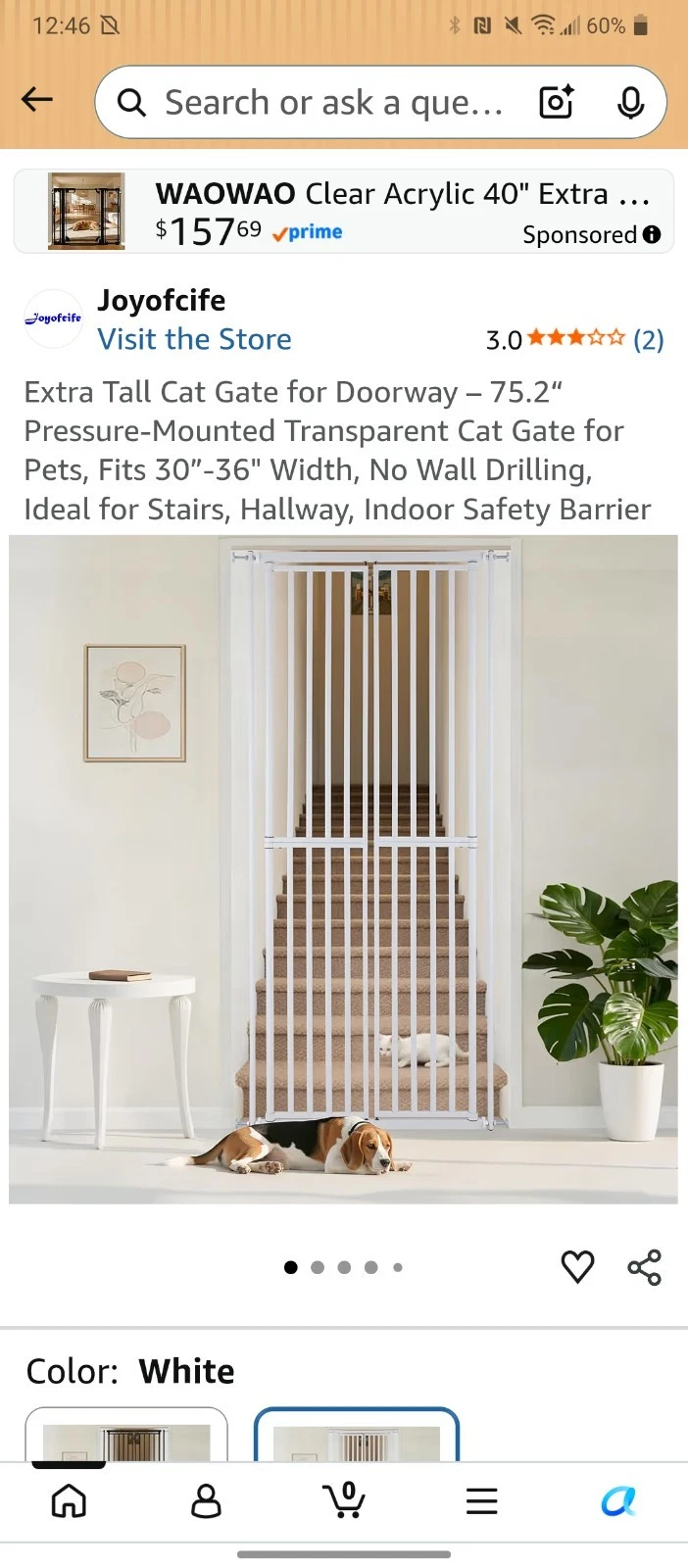 Extra Tall White Pet Safety Gate - Pressure Mounted